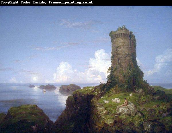 Thomas Cole Italian Coast Scene with Ruined Tower
